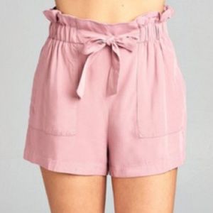 NWT Pink Tie Waist Relaxed Shorts Pockets S M L